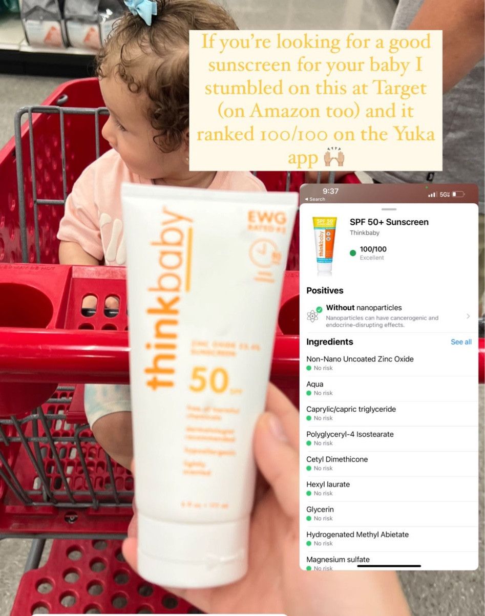 Safe sunscreen for baby and kids 100/100 score on the Yuka app 

#LTKSeasonal #LTKbaby #LTKswim