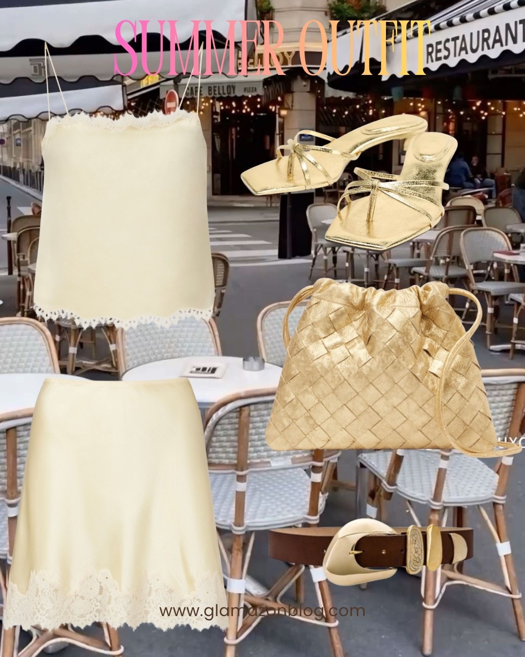 Holiday outfit, summer outfit, gold bag, gold sandals, lace trim skirt, lace camisole, Mytheresa 

#LTKspring #LTKsummer #LTKuk