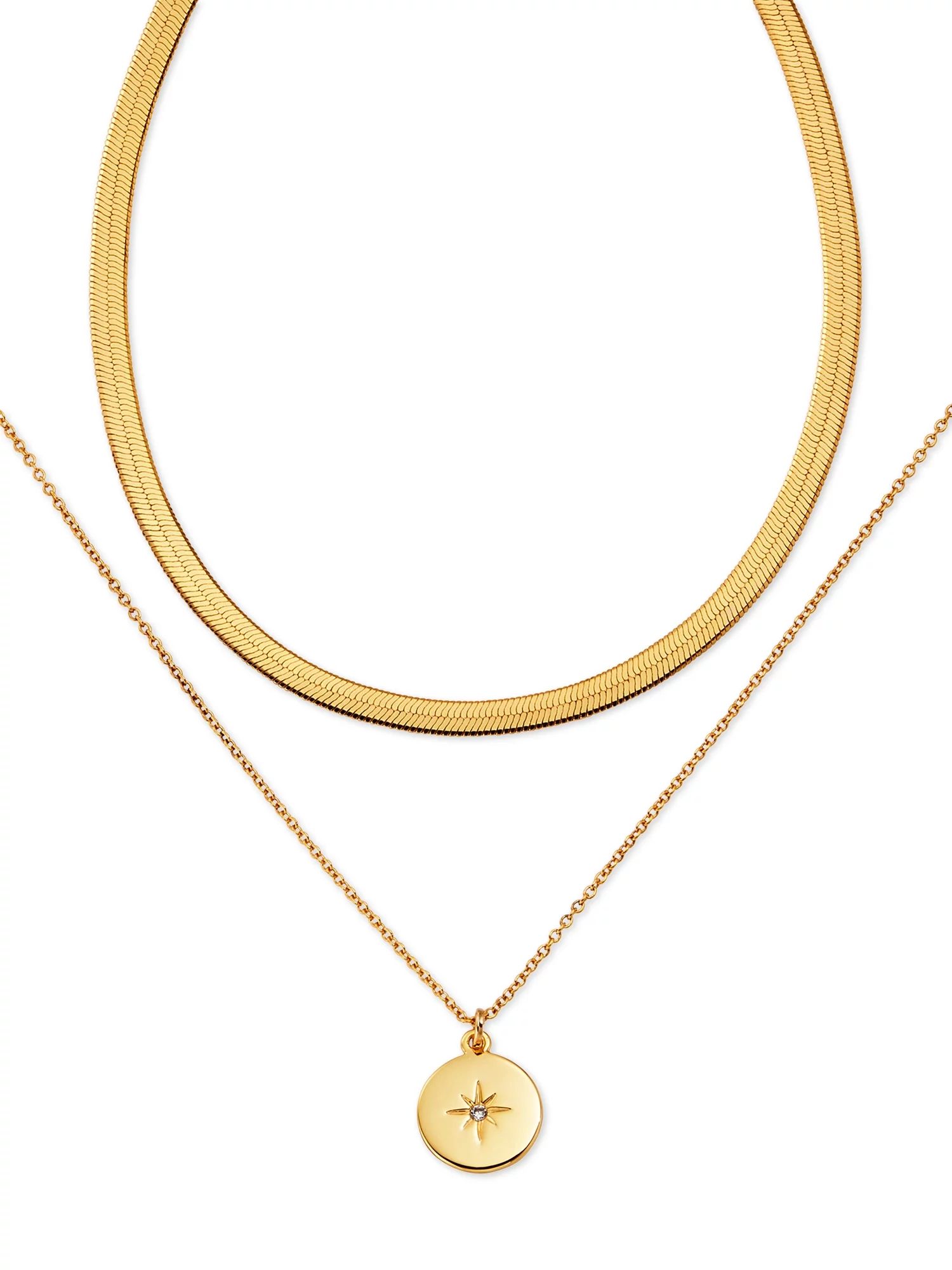 Scoop Brass Yellow Gold-Plated Layered Starburst Necklace, 16.5" + 3" Extender | Walmart (US)