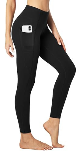 Heathyoga Leggings with Pockets for Women Tummy Control High Waisted Yoga Pants Women Compression Workout Leggings Black | Amazon (US)