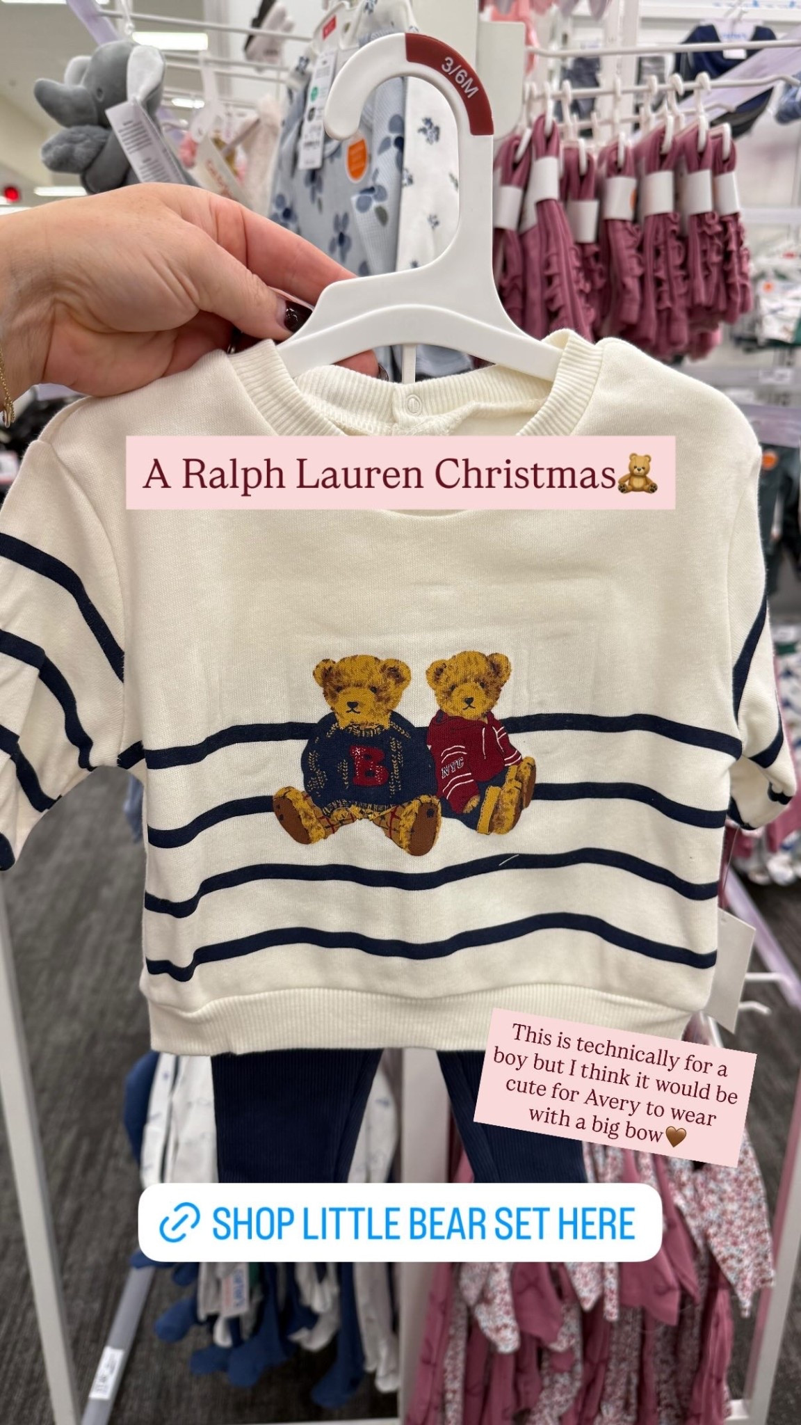 A Ralph Lauren Christmas🧸 This is technically for a boy but I think it would be cute for Avery to wear with a big bow🤎