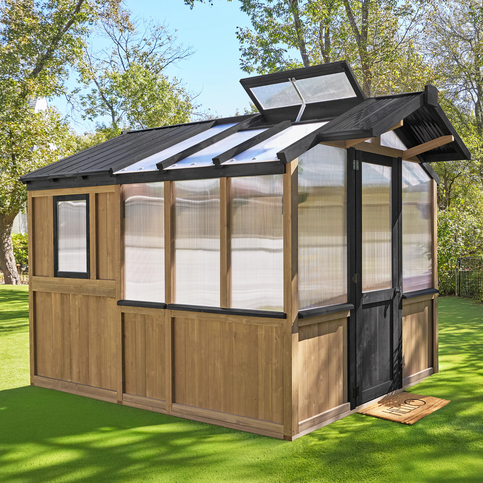 Yardistry Obsidian 11.4-ft L x 8.1-ft W x 7.8-ft H Cedar Greenhouse Kit Large in Brown | YM12670 | Lowe's