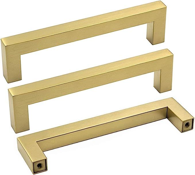 goldenwarm Gold Cabinet Pulls Square Kitchen Hardware Handles - LSJ12GD160 Brushed Brass Pulls fo... | Amazon (US)