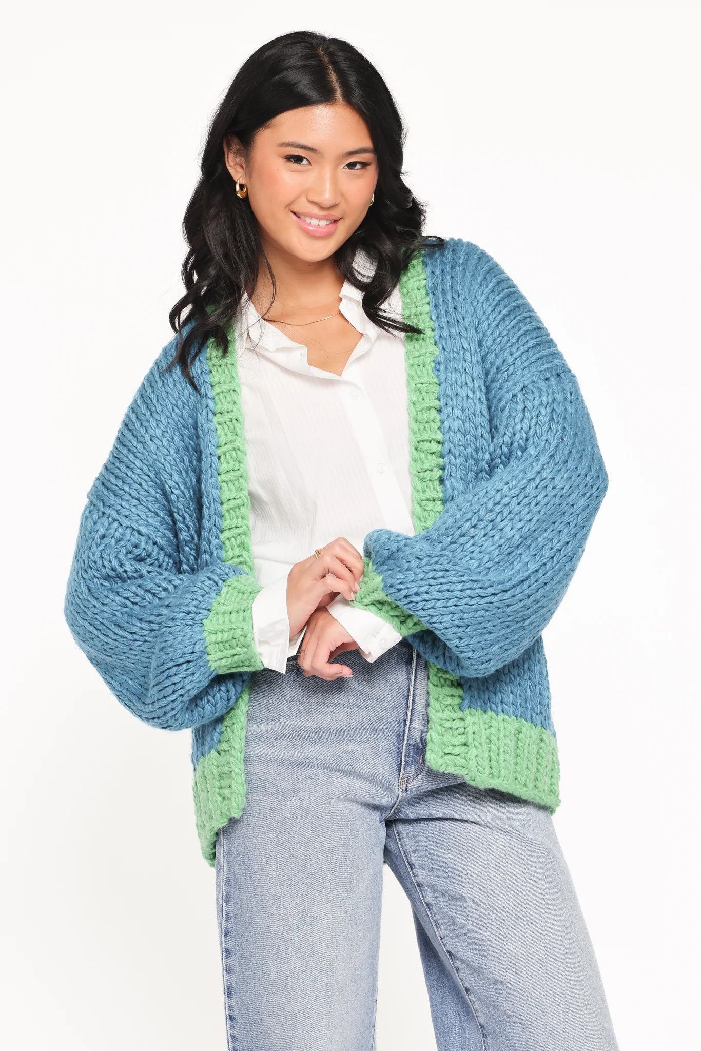 Anige Contrast Trim Cardigan - Blue/Green | Petal & Pup (US)