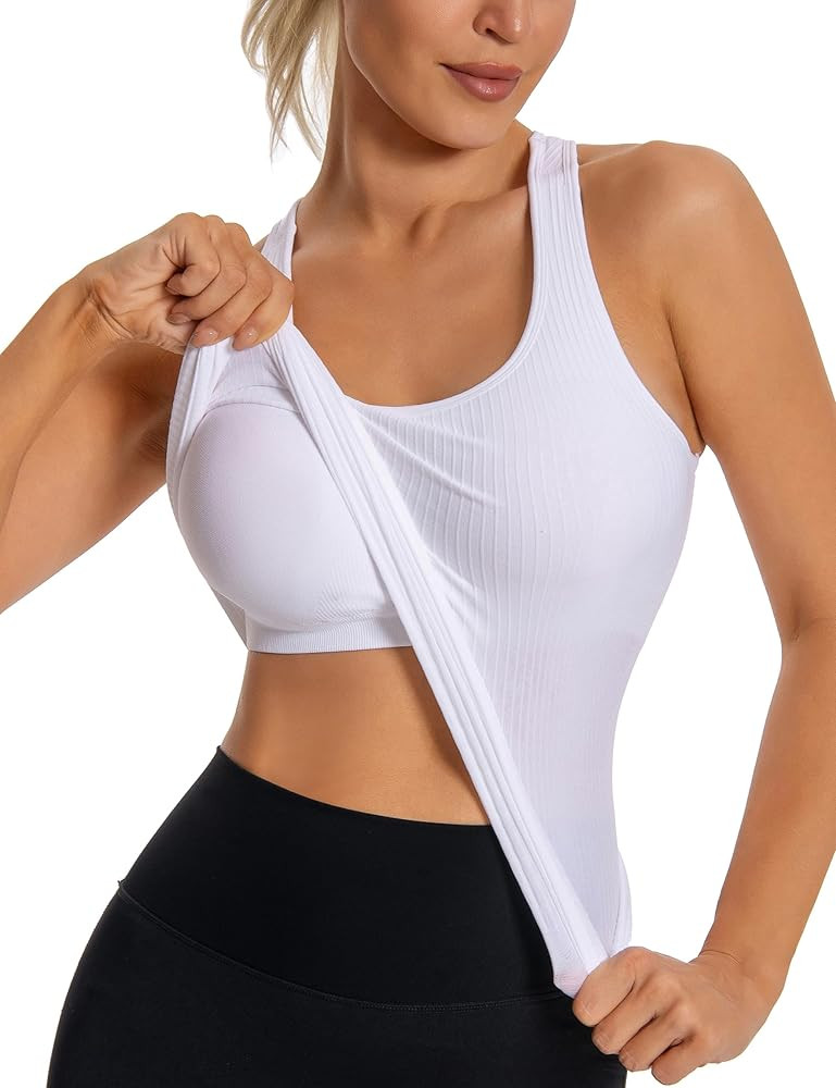MathCat Seamless Workout Tank Top for Women with Built in Bra, Padded Racerback Ribbed Athletic Y... | Amazon (US)
