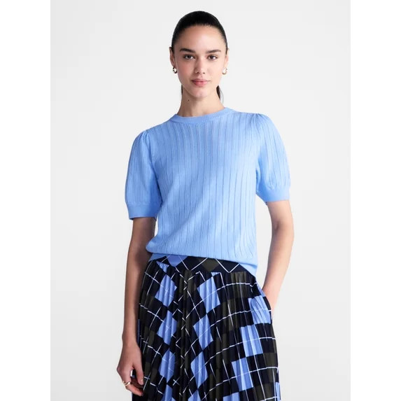 Free Assembly Women’s and Women's Plus Pointelle Sweater with Puff Sleeves, Sizes XS-4X | Walmart (US)