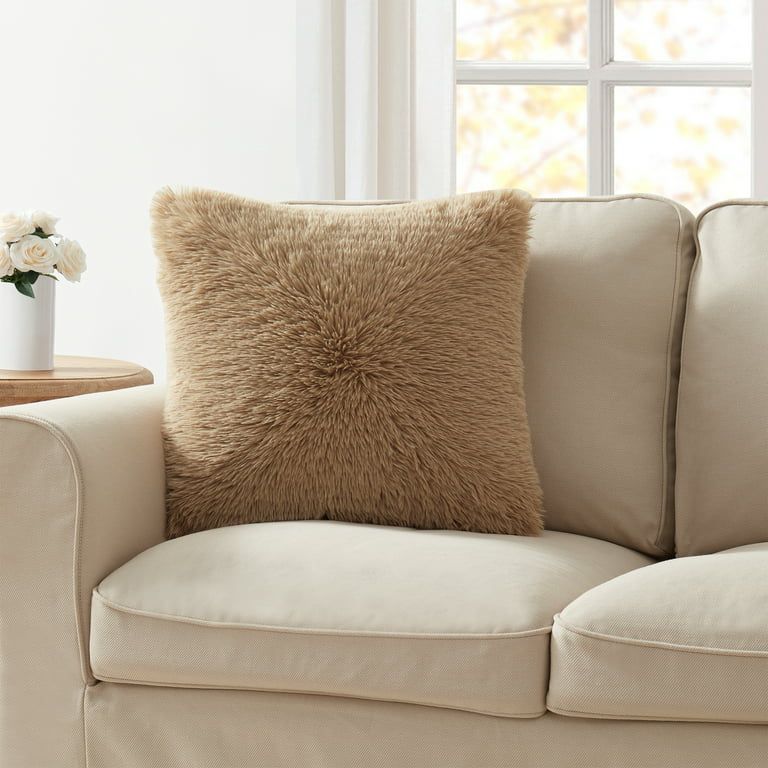 My Texas House Angel Faux Fur Decorative Pillow Cover, 18" x 18", Brown Rice - Walmart.com | Walmart (US)