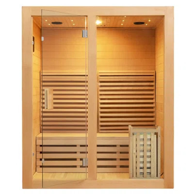 ZONEMEL Wooden Steam Sauna Room, 2 Person Canadian Hemlock Luxurious Indoor Sauna with 3.5 KW Harvia Stove Heater, Bluetooth Speaker, Sauna Stone, Woo | Wayfair North America