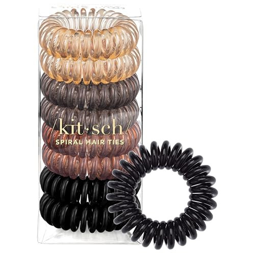 Kitsch Spiral Hair Ties for Women – Coiled Plastic Hair Ties No Damage, Ponytail Holders for Thick and Thin Hair – Creaseless and Dent-Free, Phone Cord Style | Ideal Gifts for Women - Brunette, 8 Pcs | Amazon (US)