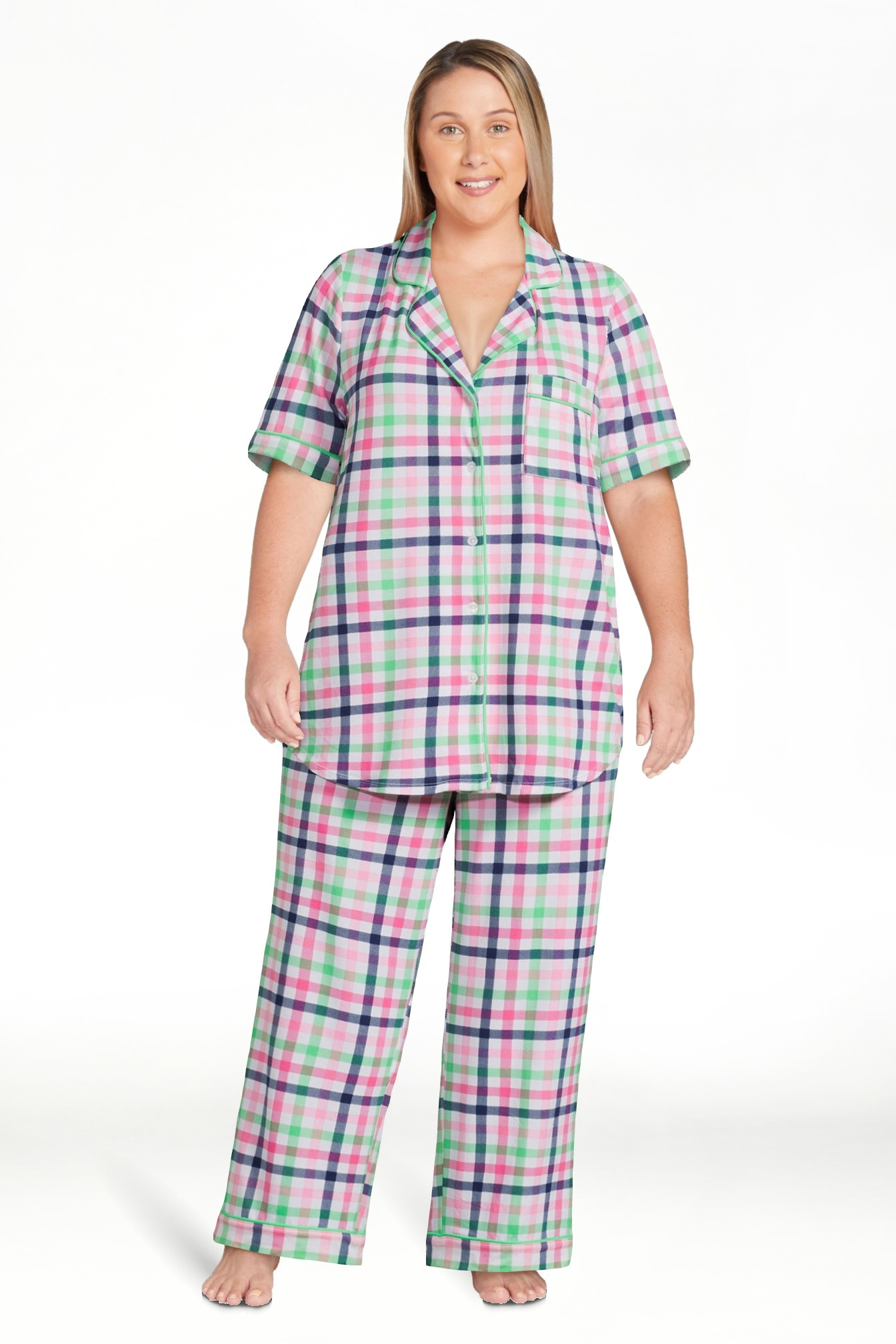 Joyspun Women's Knit Short Sleeve Notch Collar Top and Capri Pajama Set, 2-Piece, Sizes S to 3X | Walmart (US)