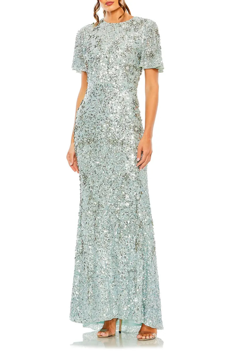 Mac Duggal Sequin Flutter Sleeve Gown | Nordstrom | Nordstrom