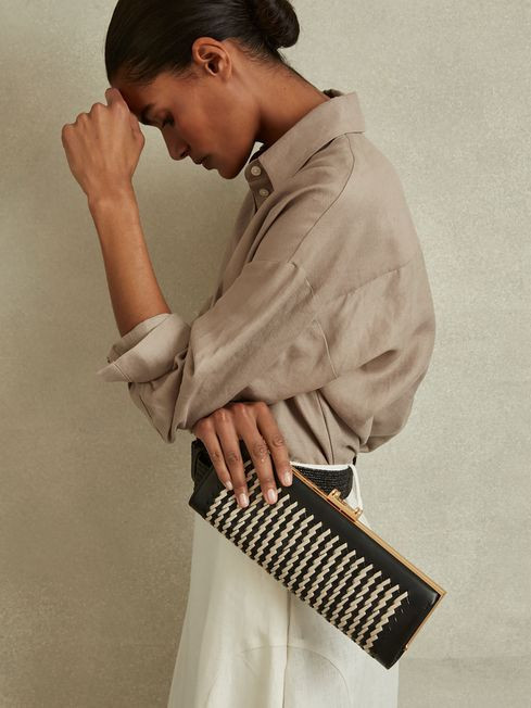 Leather Woven Clutch Bag | Reiss UK