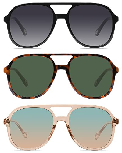 YDAOWKN Retro Square Aviator Sunglasses for Womens Mens Vintage 70s Double Bridge Sun Glasses at ... | Amazon (US)
