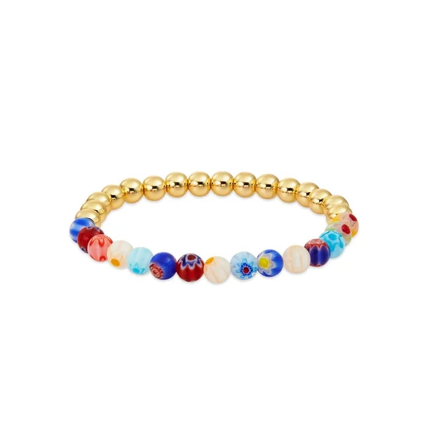 Scoop Womens Women's 14KT Gold Flash Plated Brass Beaded Stretch Bracelet | Walmart (US)