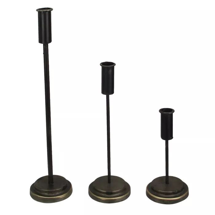 Melrose Set of 3 Vintage Style Brushed Metal Taper Candle Holders - 15.5" | Target