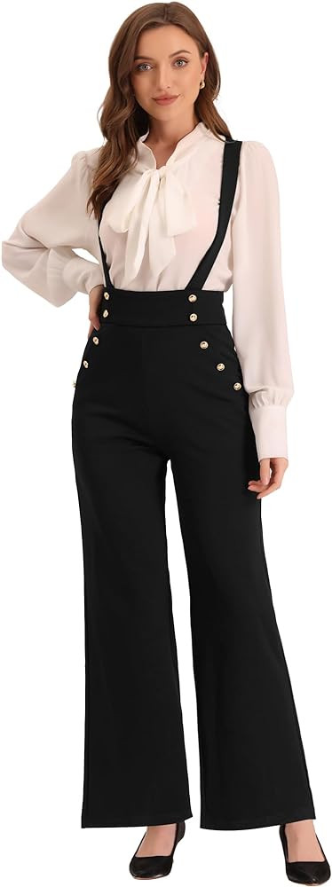 Allegra K Casual Office Overall for Women's Adjustable Straps Wide Leg Suspenders Jumpsuits | Amazon (US)
