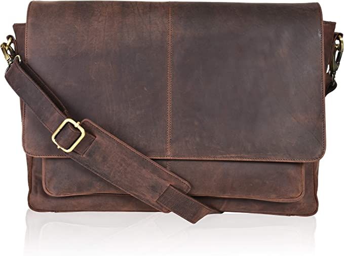 Leather Messenger Bag Locking Laptop Briefcase For Men Adjustable Satchel Handle | Amazon (US)
