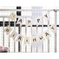 White & Gold Happy Birthday Banner, Decorations, Garland Supplies, Decor | Etsy (US)