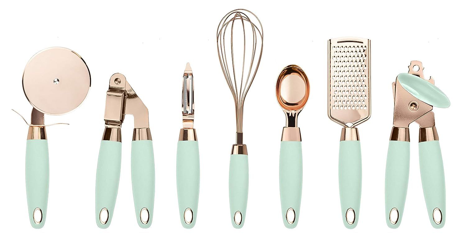 COOK With COLOR 7 Pc Kitchen Gadget Set Copper Coated Stainless Steel Utensils with Soft Touch Mi... | Amazon (US)