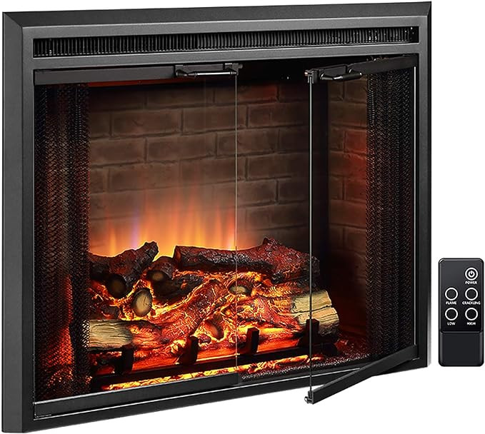 PuraFlame Klaus Electric Fireplace Insert with Fire Crackling Sound, Glass Door and Mesh Screen, ... | Amazon (US)