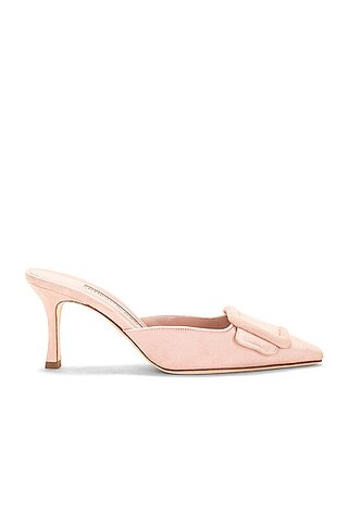 Manolo Blahnik Suede Maysale 70 Mule in Nude | FWRD 