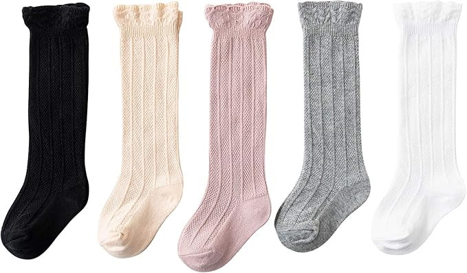 Jastore 5 Pairs/3 Pairs Unisex Baby Girl Boy Lace Stocking Knit Knee High Cotton Socks | Amazon (US)