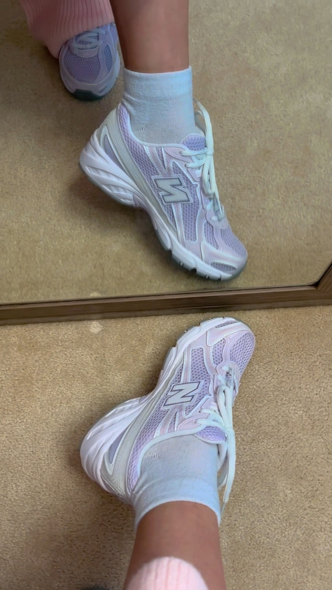 Lilac/light pink New Balance 740 — Pastel Queen approved. Great quality and look. True to size. Durable for walking and probably great for gym girlies too.
I wear a women’s 6.5 (men’s 5). This color is only available in the men’s section because it’s sold out in women’s. Hurry—it’s selling out in men’s too!
•	Standard rule: subtract about 1.5 sizes when converting women → men. 

#LTKOver40 #LTKActive