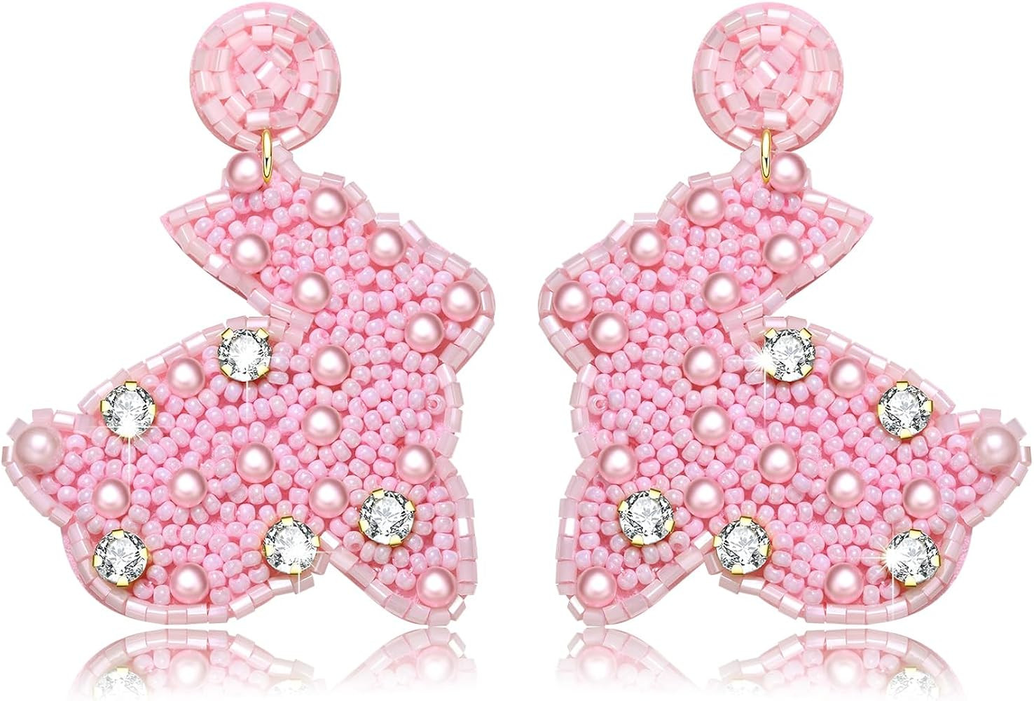 NVENF Beaded Easter Earrings for Women Easter Rabbit Bunny Dangle Earrings Sparkling Pearl Bead D... | Amazon (US)