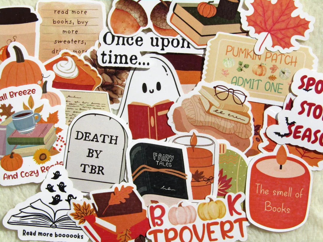 Bookish Fall Sticker Bundle, 30 Pieces Autumn Sticker Pack, Reading Journal Decals, Bookshelf Dec... | Etsy (US)