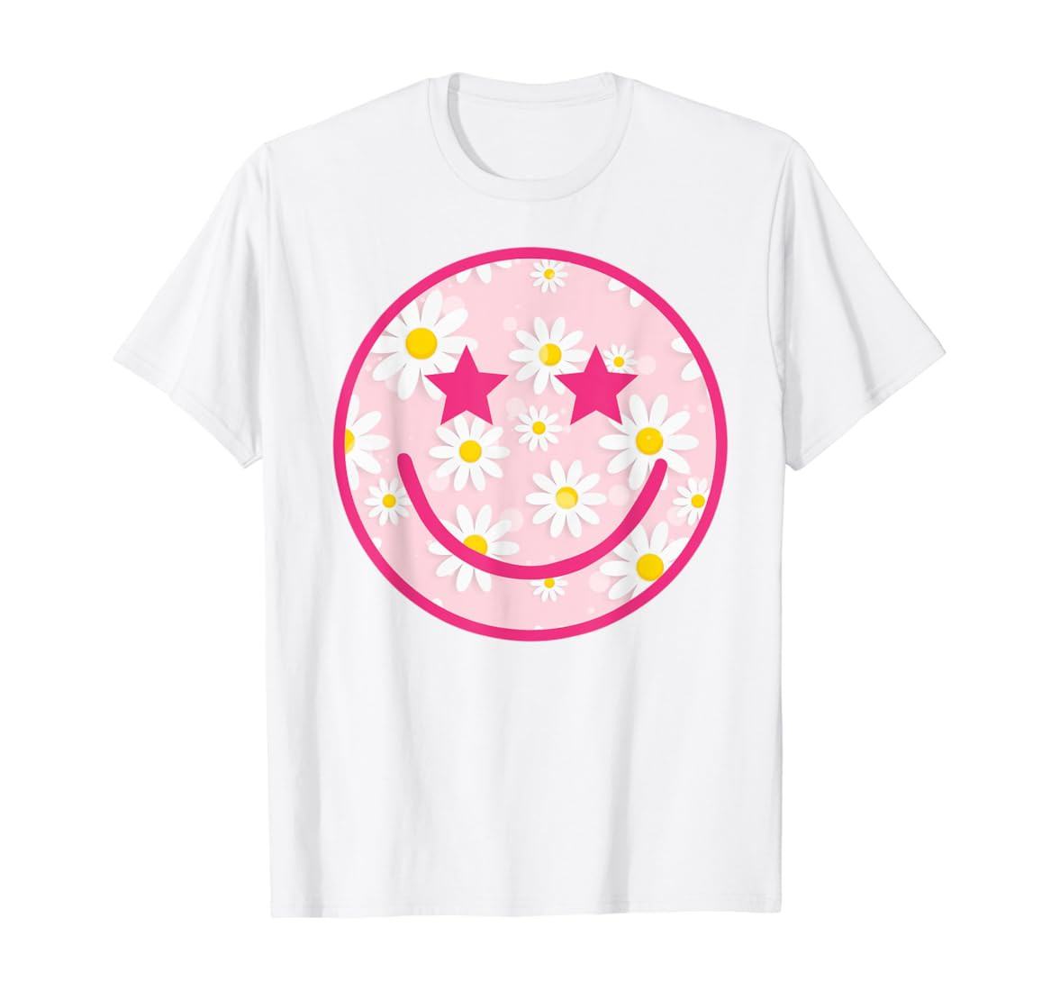 Funny Pink Happy Face Daisy Flower Shirt Smile Face Trendy T-Shirt | Amazon (US)