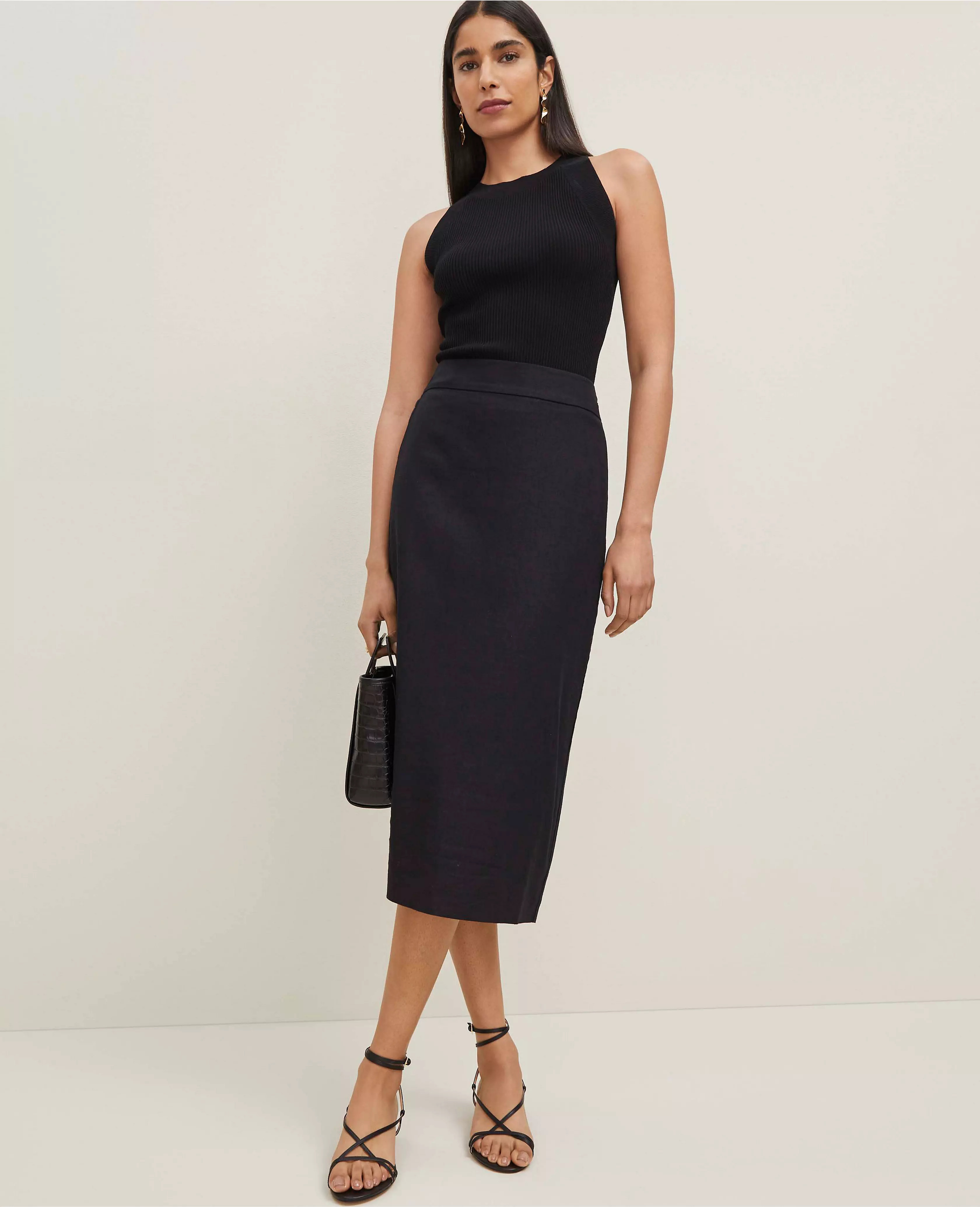 The Clean Midi Skirt in Linen | Ann Taylor
