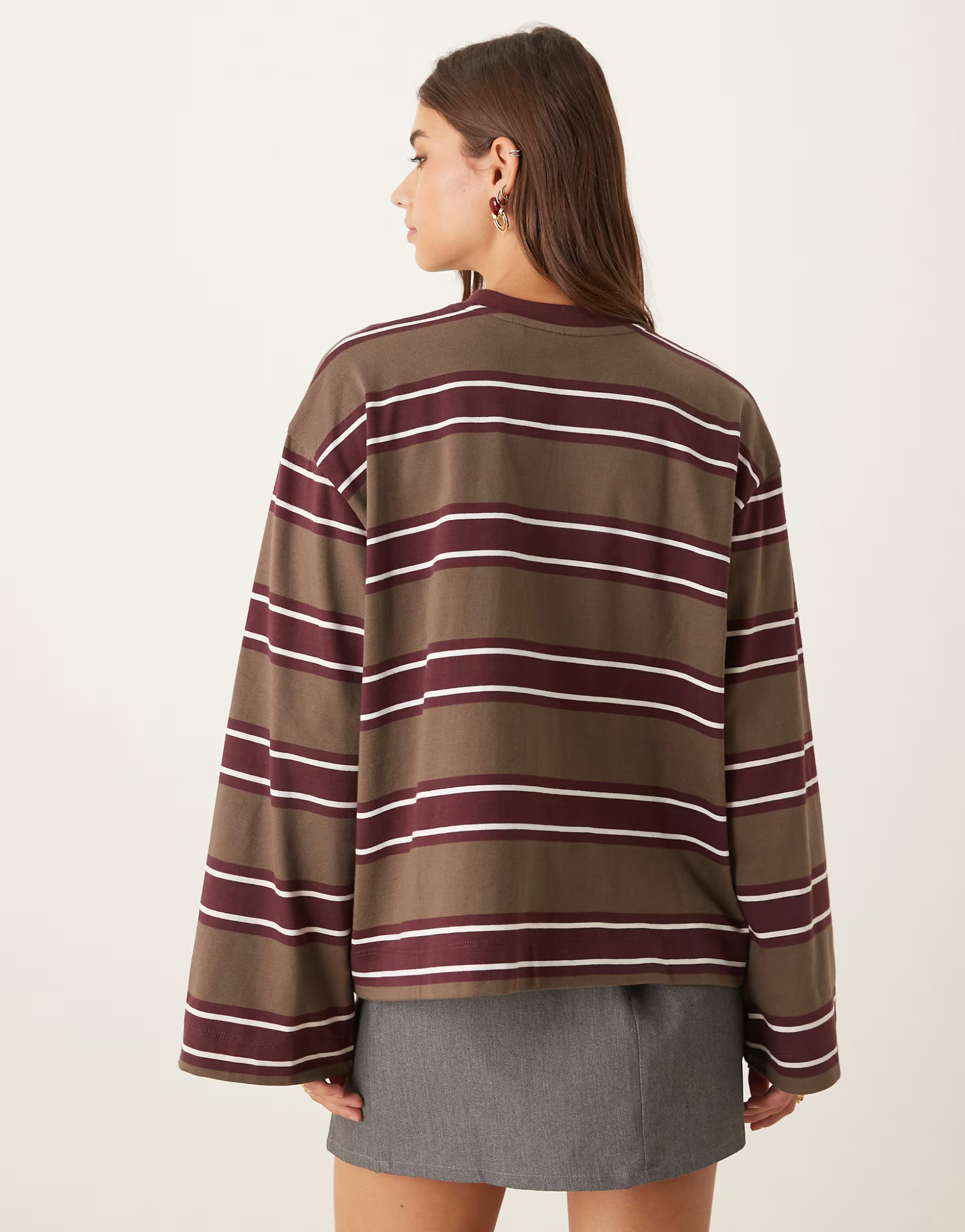 ASOS DESIGN long sleeve skater tee in khaki stripe | ASOS | ASOS (Global)