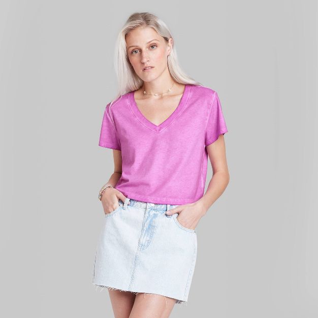 Women's Short Sleeve V-Neck Shrunken Boxy T-Shirt - Wild Fable™ | Target