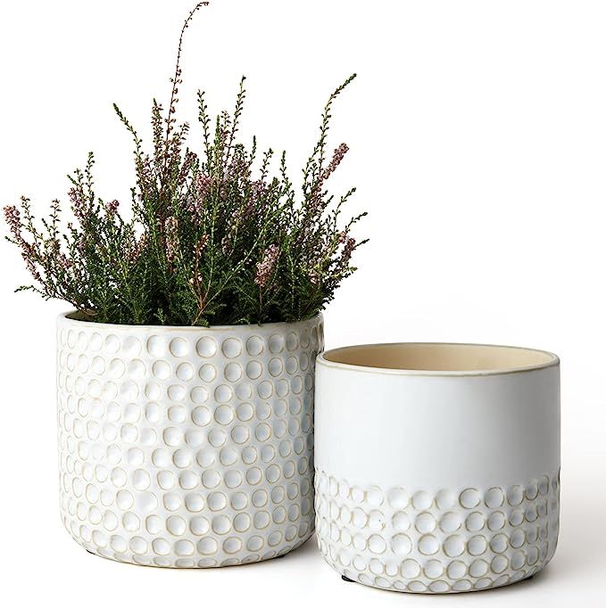 La Jolie Muse Ceramic Planter - 6.7+5.5 Inch Concave Dot Patterned Cylinder Flower Pot W/ Drain H... | Amazon (US)