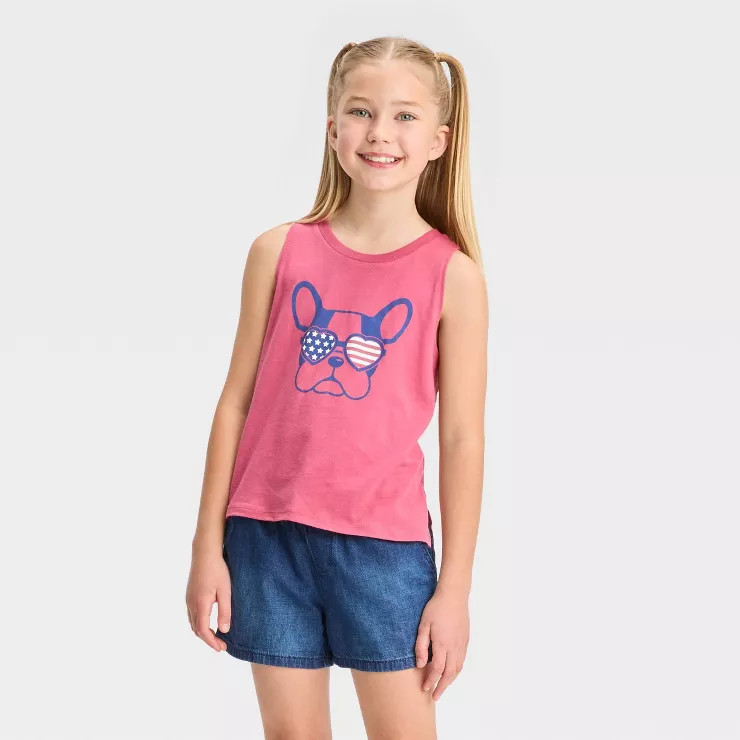 Girls' Sunglass Dog Americana Tank Top - Red | Target