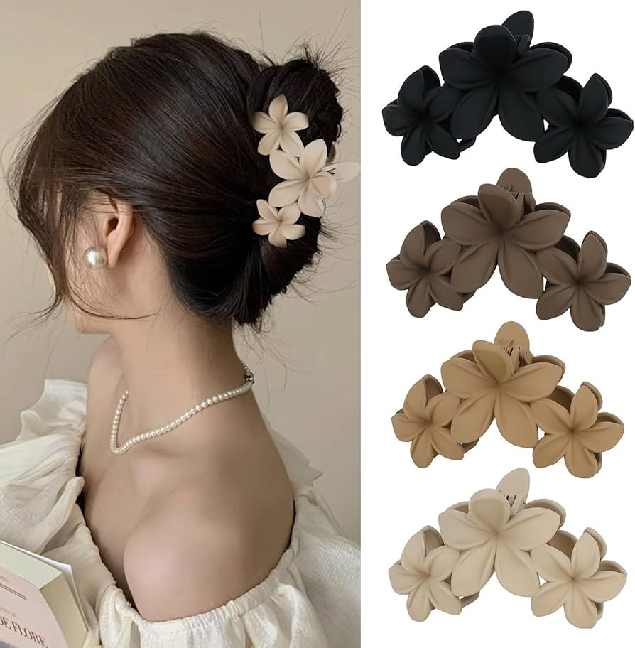 ANBALA 4PCS Hawaiian Plumeria Flower Hair Clips - Large Non-Slip Matte Claw Clips for Women, Stro... | Amazon (US)