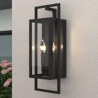 Decorators 21.46 in. Sand Black Dusk to Dawn 2-Light Outdoor Hardwired Wall Lantern Sconce （4-Pack） | The Home Depot