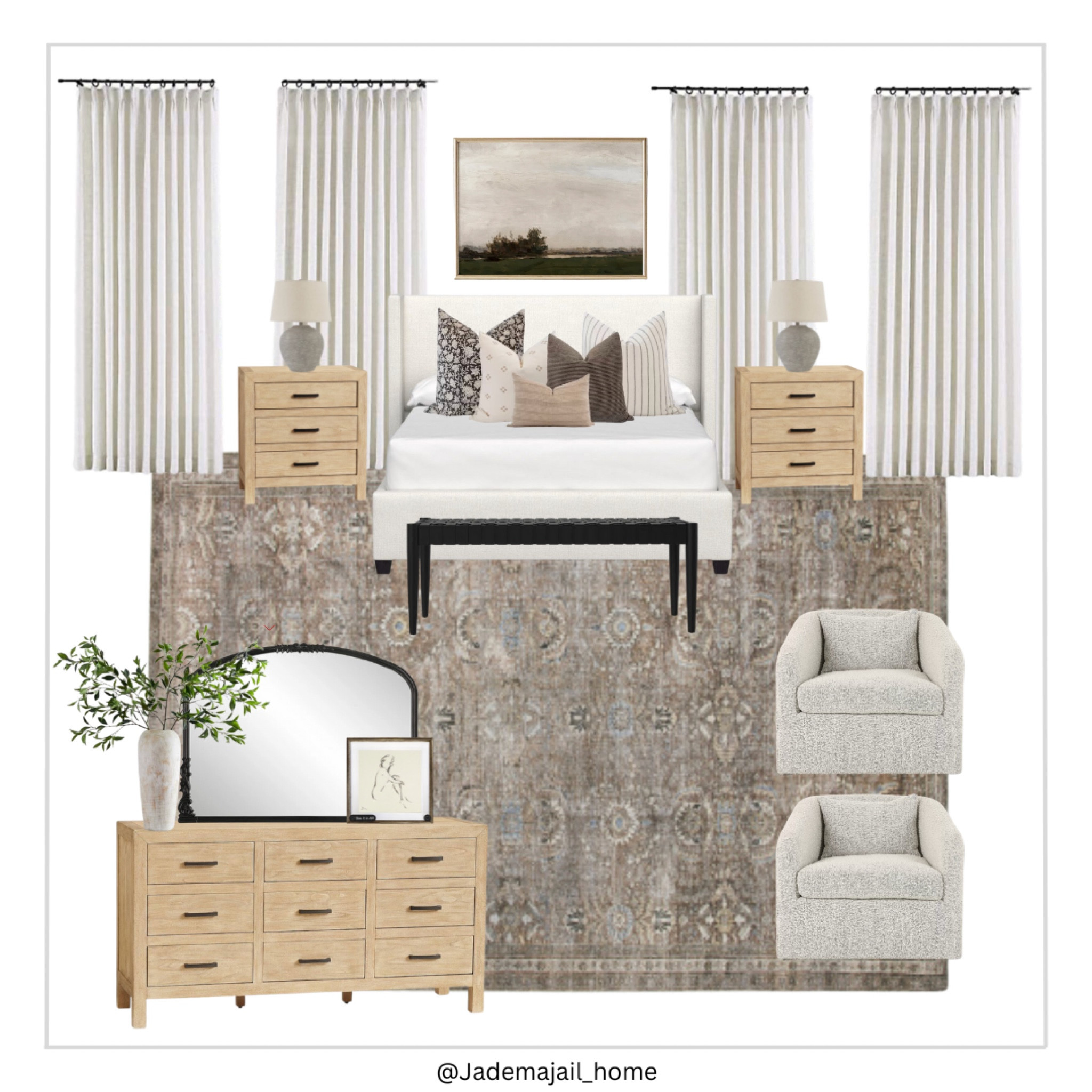 Primary bedroom inspiration 😍
_
Primary bedroom design, e-design, mood board, rug, curtains, wall art, decorative pillows, lamps, table lamps,
Bench, bed frame, dresser, mirror, accent chairs, organic, modern, transitional, design, bedroom

#LTKCyberSaleES #LTKfamily #LTKhome