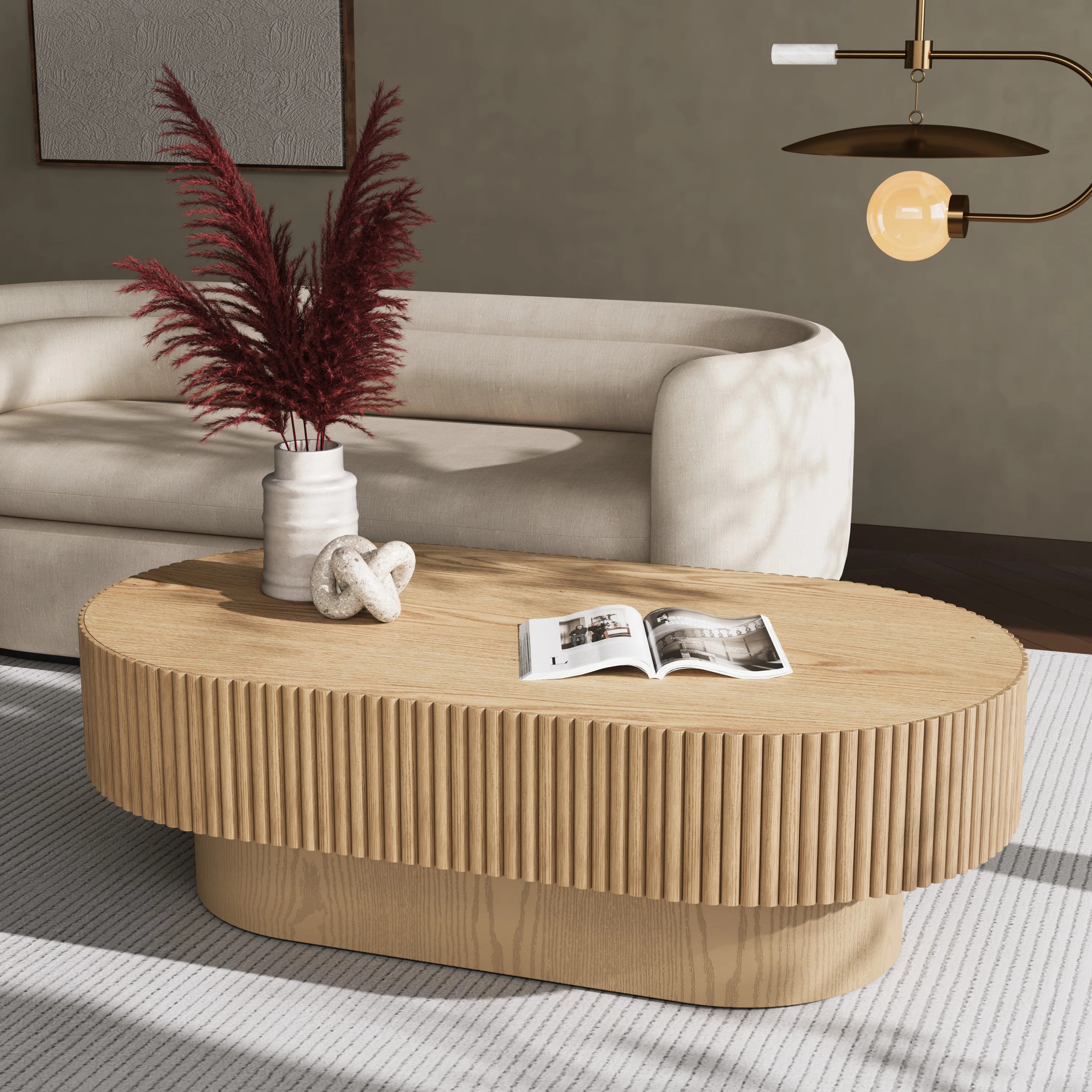 Alethia 44'' Handcrafted Oval Capsule Coffee Table – Fluted Solid Wood Design | Wayfair North America