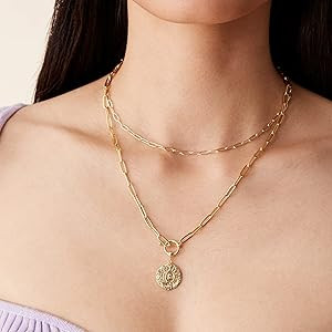 PAVOI 14K Gold Plated Layering Necklaces | Stylish Minimalist Design Pendant Necklaces | Bar, Cir... | Amazon (US)