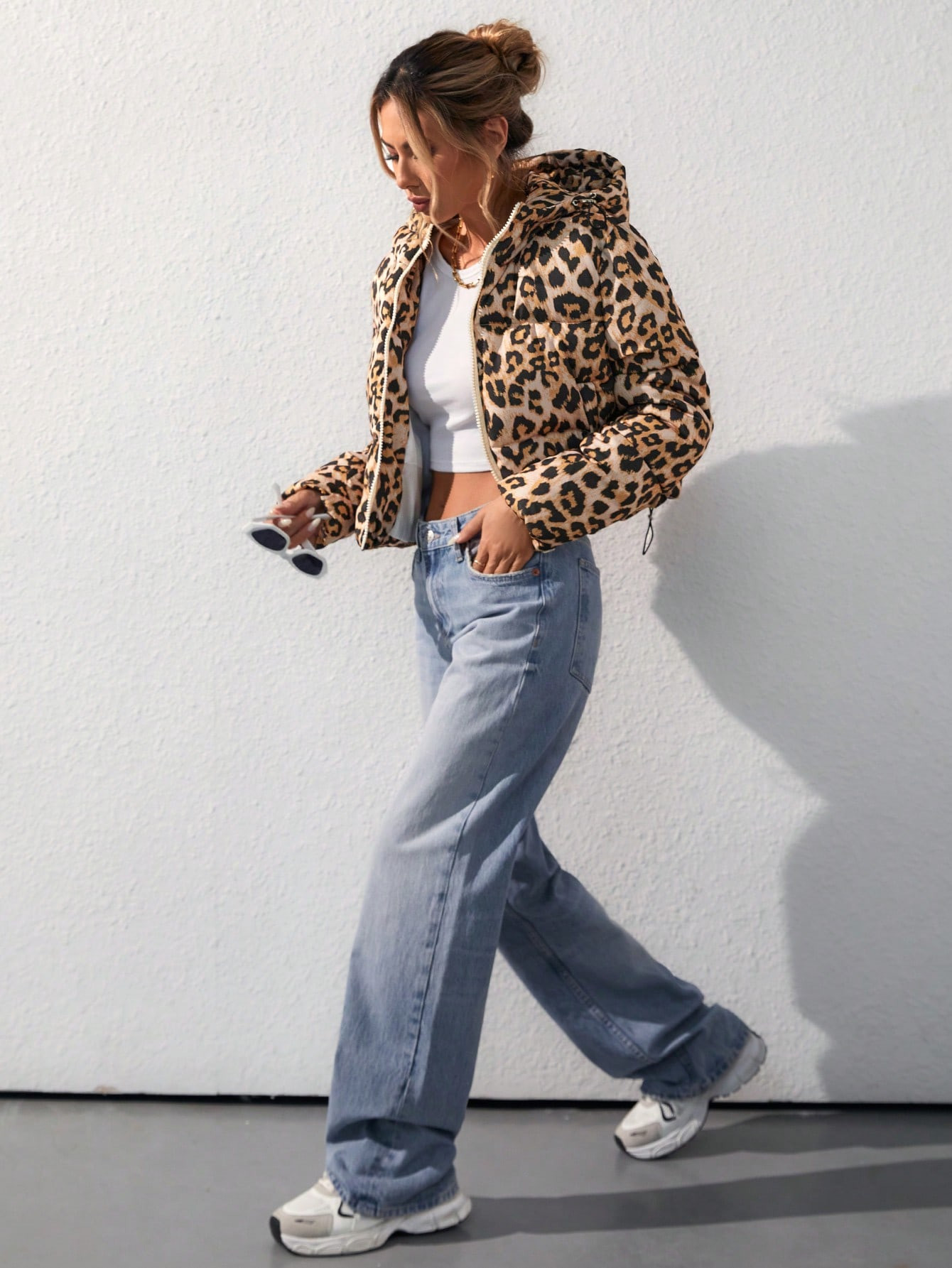 SHEIN Essnce Women's Hooded Leopard Print Padded Coat | SHEIN