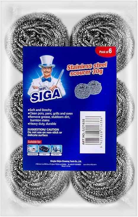 MR.SIGA Stainless Steel Scourer, Pack of 6, 30g | Amazon (US)