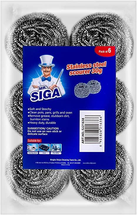 MR.SIGA Stainless Steel Scourer, Pack of 6, 30g | Amazon (US)