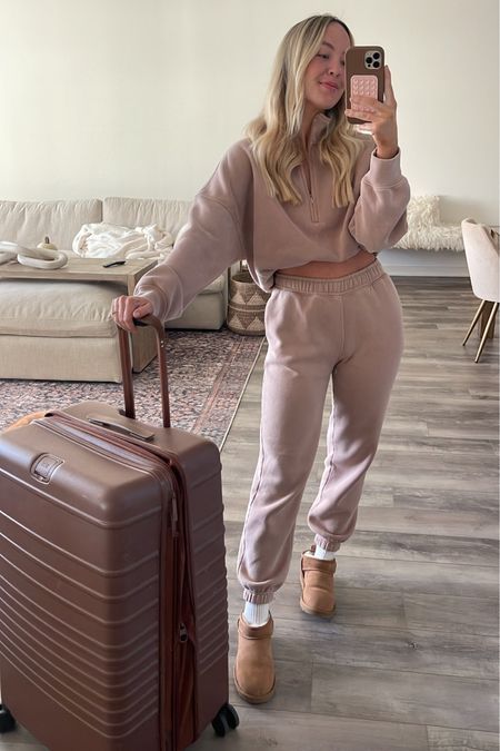 Taking a fall trip to Asheville, NC to see th leaves!!! Love this matching sweat set!! 
Abercrombie matching set 
Beis luggage in chocolate 

#LTKSeasonal