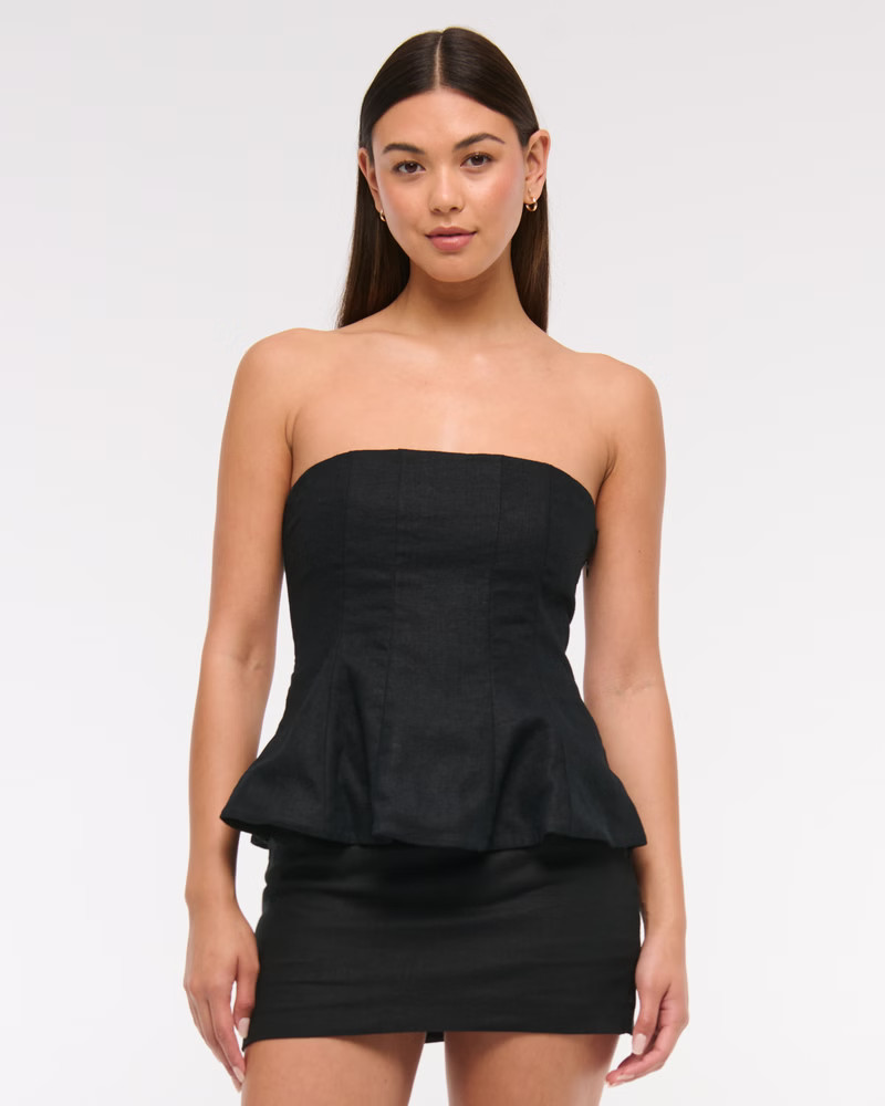 Strapless Peplum Tailored Tube Top | Abercrombie & Fitch (US)