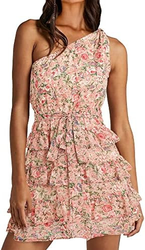 BTFBM Women One Shoulder Summer Dresses 2026 Floral Sundress High Waist Flowy Mini Beach Spring W... | Amazon (US)