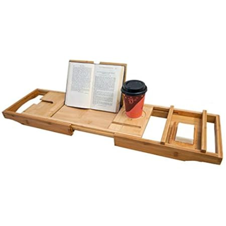 Bamboo Bathtub Caddy Tray, Expandable Bath Tray for Tub, Adjustable Organizer Tray for Bathroom, Woo | Amazon (US)
