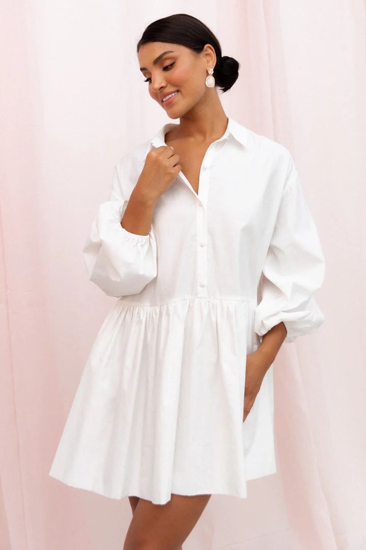 Daisy Long Sleeve Mini Dress - White | Petal & Pup (US)