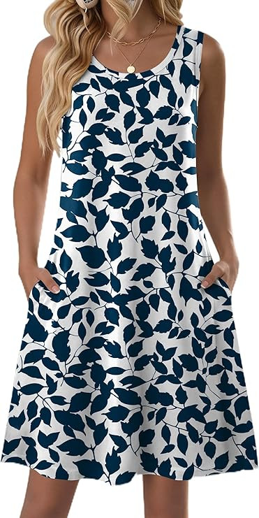 Zeagoo Summer Dresses for Women 2026 Sleeveless Casual Floral Tshirt Sundress with Pockets Loose ... | Amazon (US)