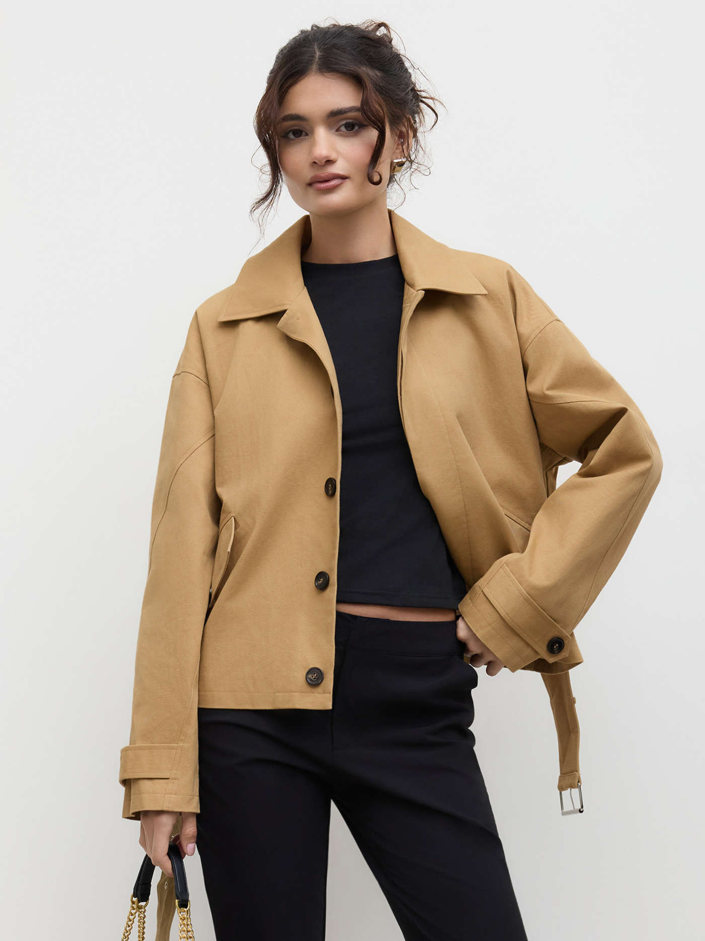 Gewebt Baumwollkragen Gürtel Oversized Windbreaker For Arbeit | Cider